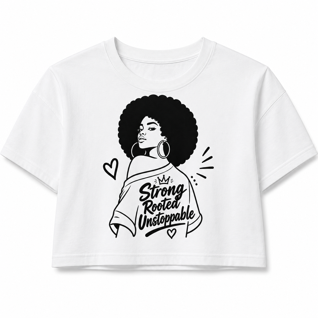 Strong Rooted Unstoppable Cropped Graphic T-Shirt – Women's Empowerment Crop Tee