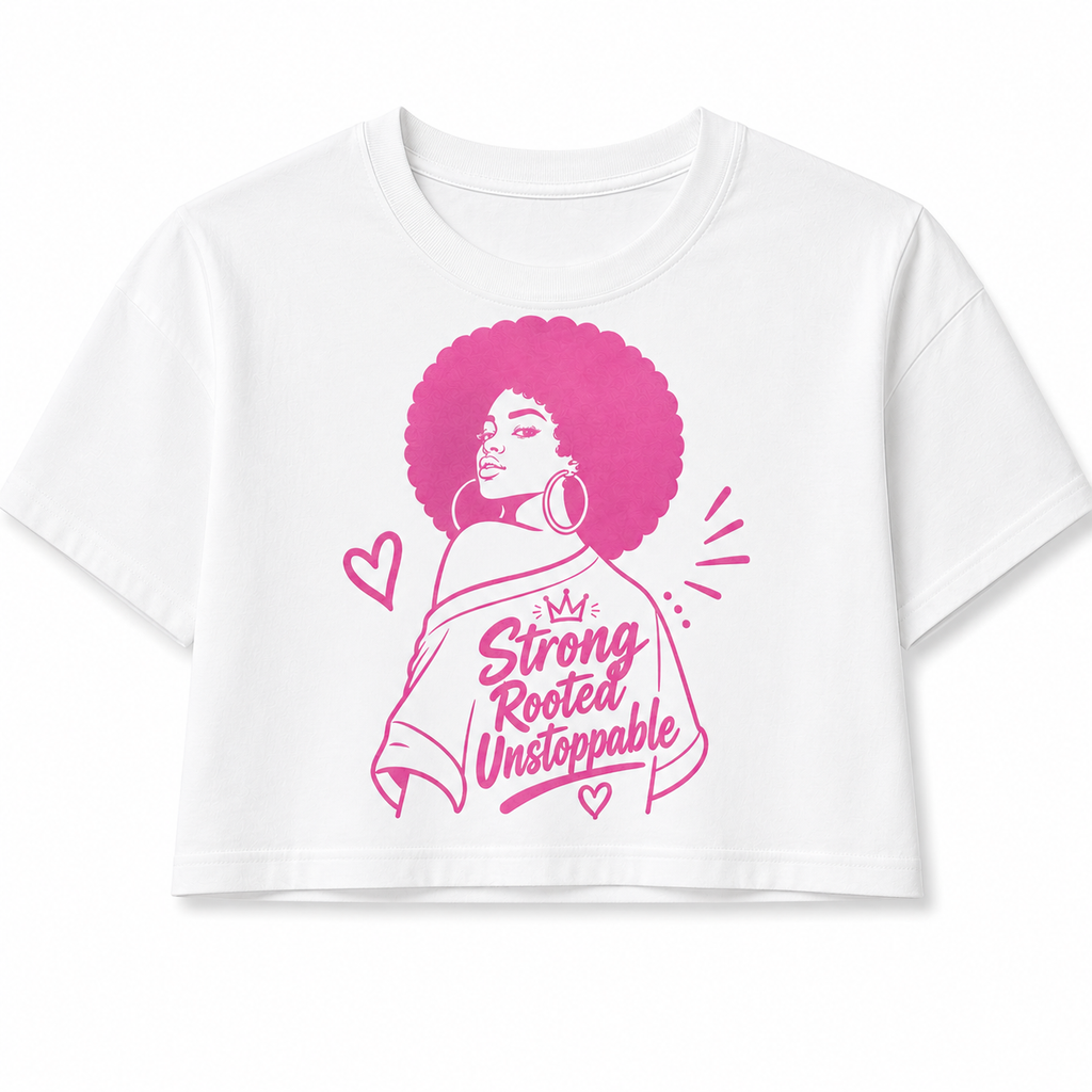 Strong Rooted Unstoppable Cropped Graphic T-Shirt – Women's Empowerment Crop Tee