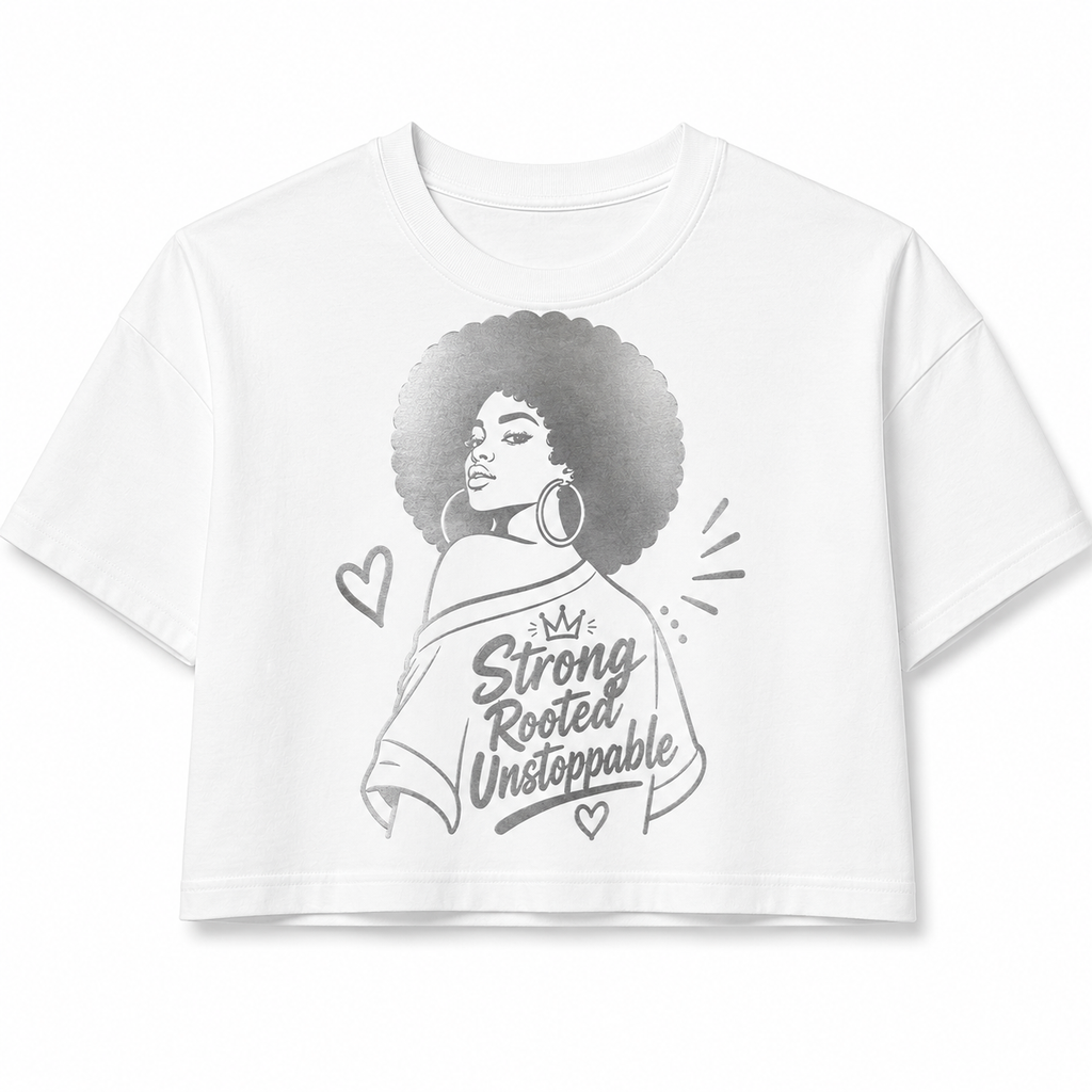 Strong Rooted Unstoppable Cropped Graphic T-Shirt – Women's Empowerment Crop Tee