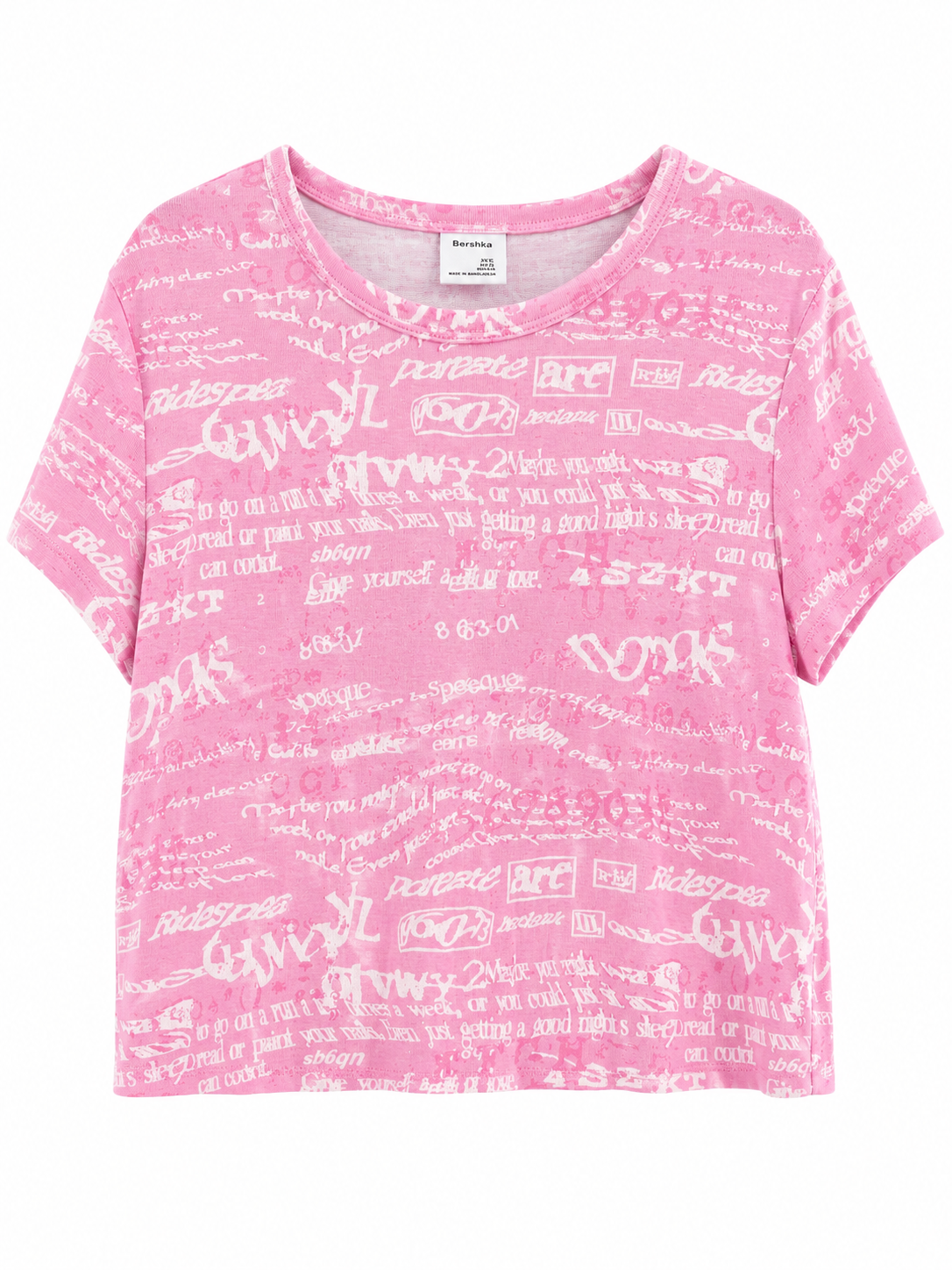 Bershka Pink Cropped T Shirt Size L