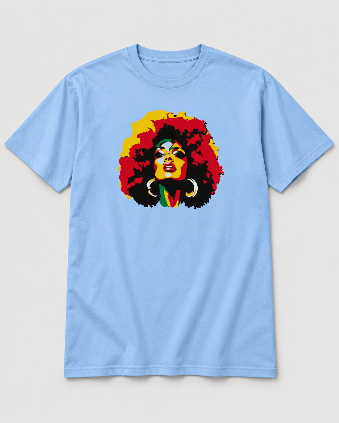Moda Originals Caribbean Soul full-length T-shirt in Light Blue, front view