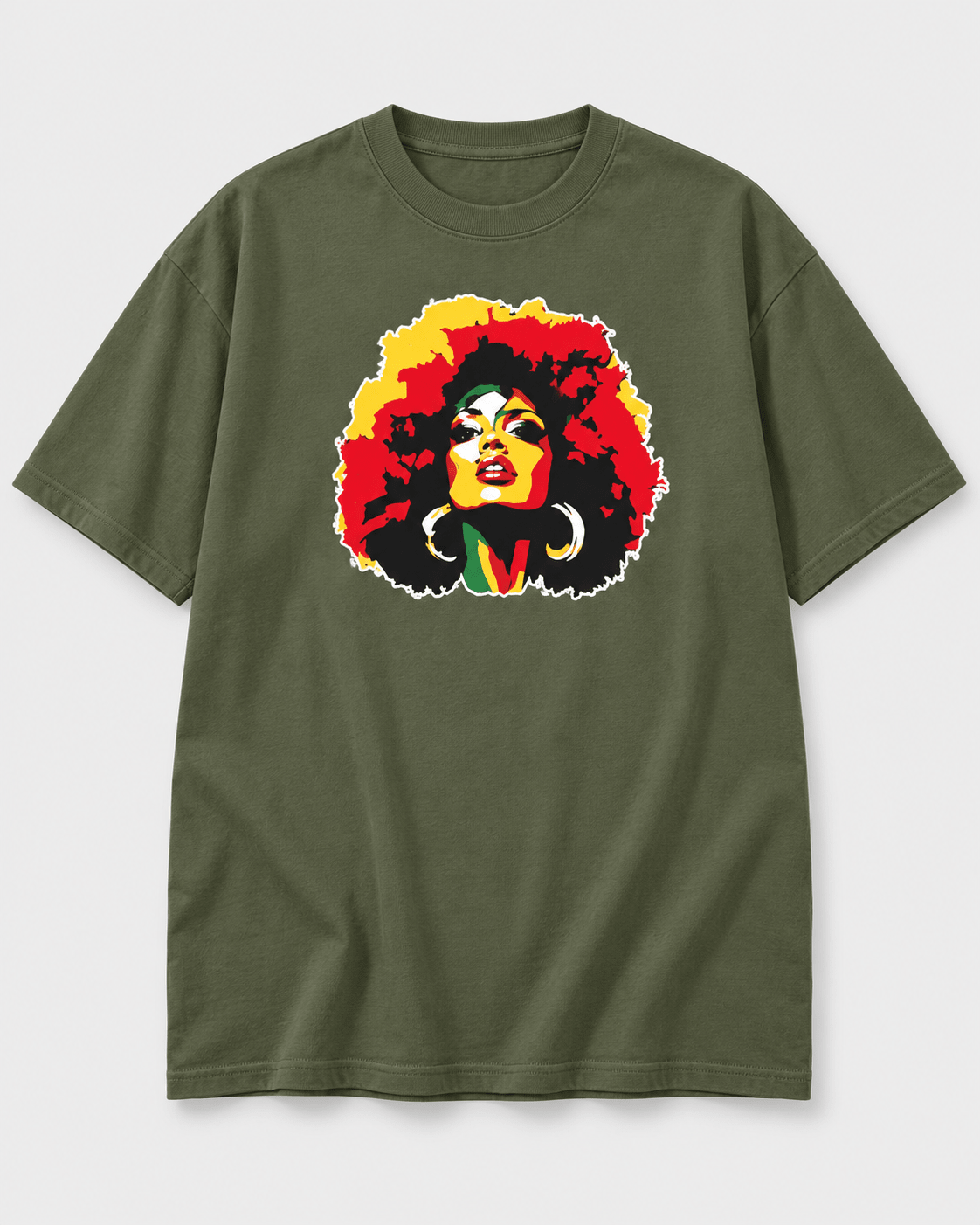 Moda Originals Caribbean Soul full-length T-shirt in Military Green, front view