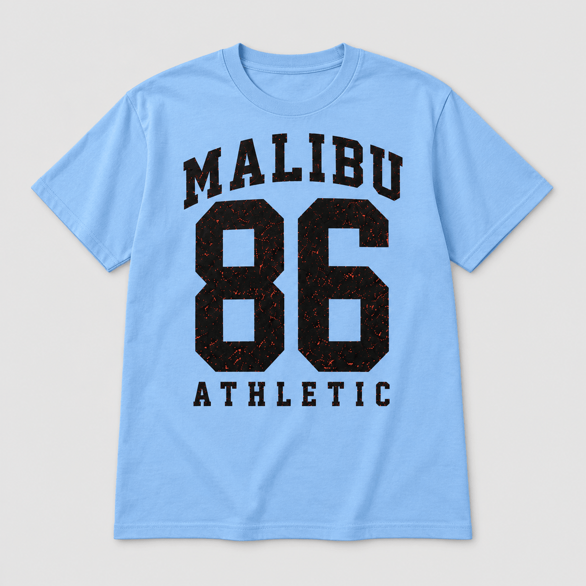 Moda Originals Malibu 86 full-length T-shirt in Light Blue, front view