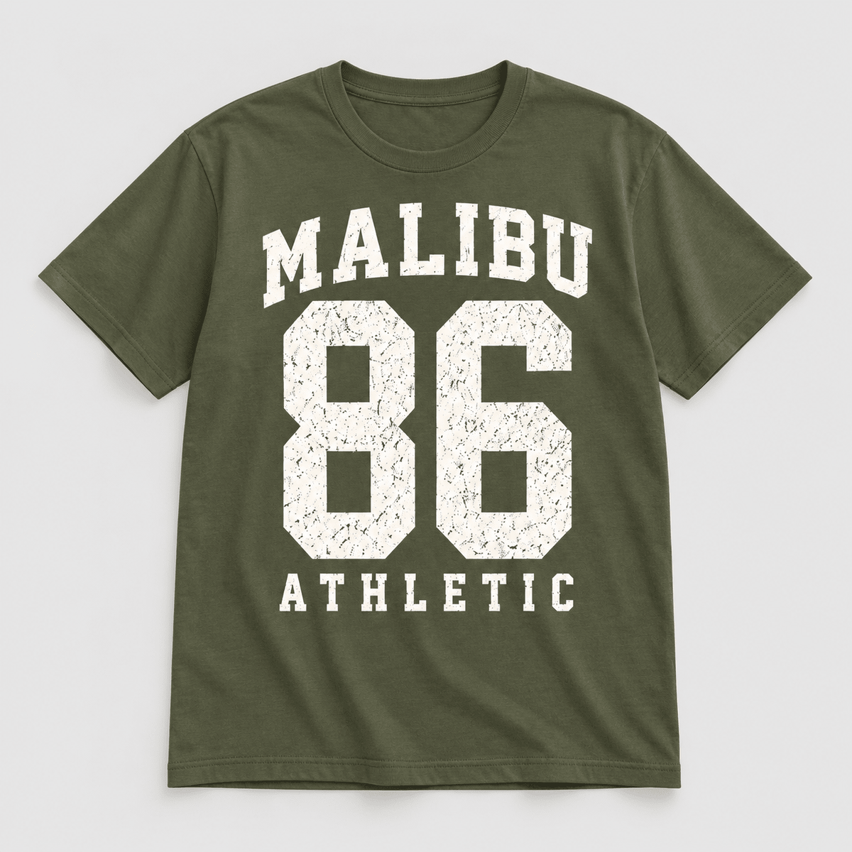 Moda Originals Malibu 86 full-length T-shirt in Military Green, front view