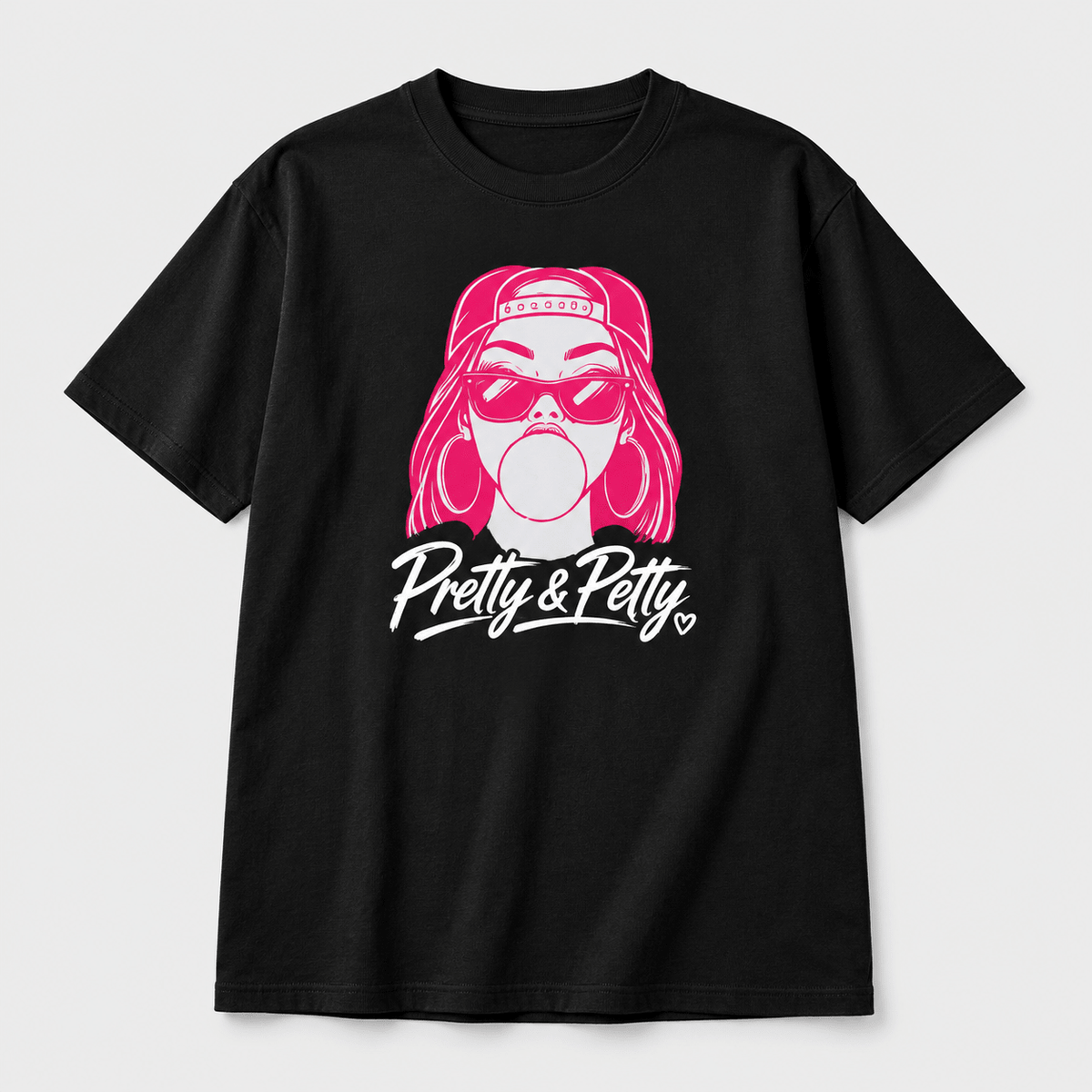 Moda Originals Pretty & Petty full-length T-shirt in Black, front view