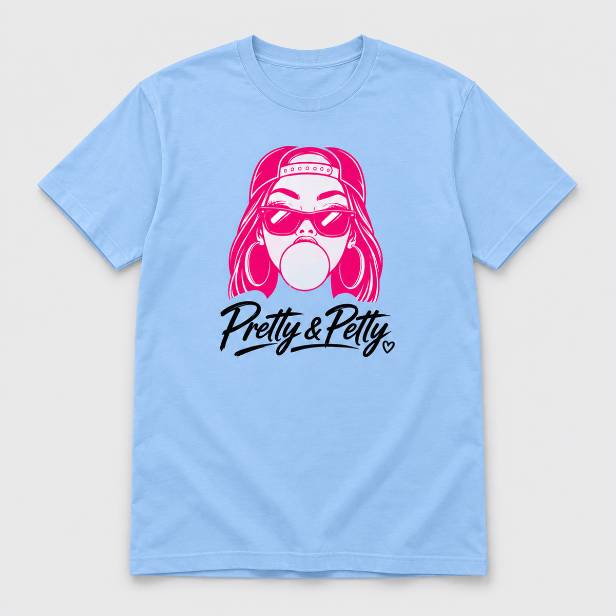 Moda Originals Pretty & Petty full-length T-shirt in Light Blue, front view