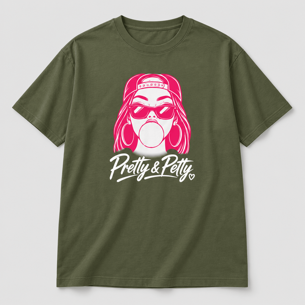 Moda Originals Pretty & Petty full-length T-shirt in Military Green, front view