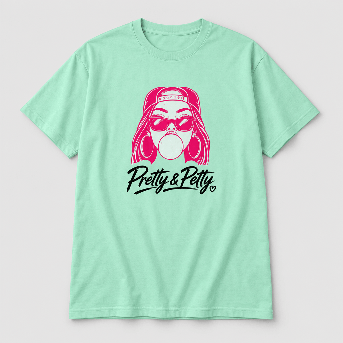Moda Originals Pretty & Petty full-length T-shirt in Mint, front view