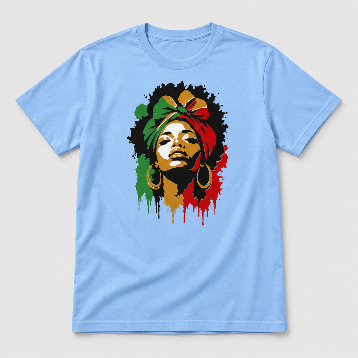 Moda Originals Roots & Rhythm full-length T-shirt in Light Blue, front view