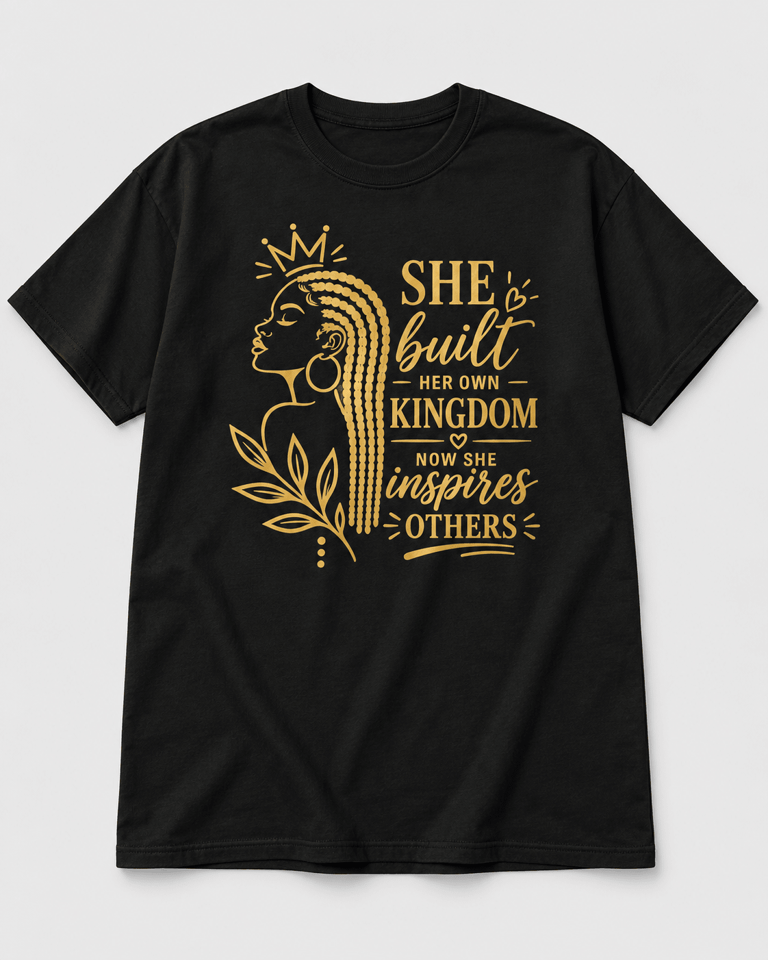 Moda Originals She Built Her Own Kingdom full-length T-shirt in Black, front view