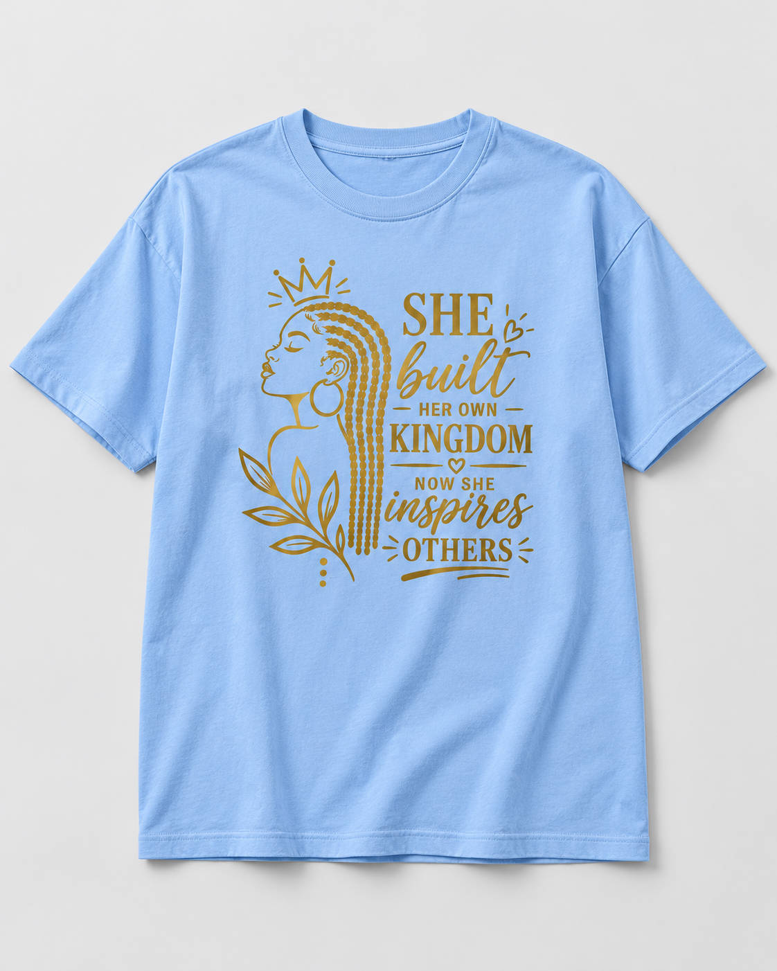 Moda Originals She Built Her Own Kingdom full-length T-shirt in Light Blue, front view