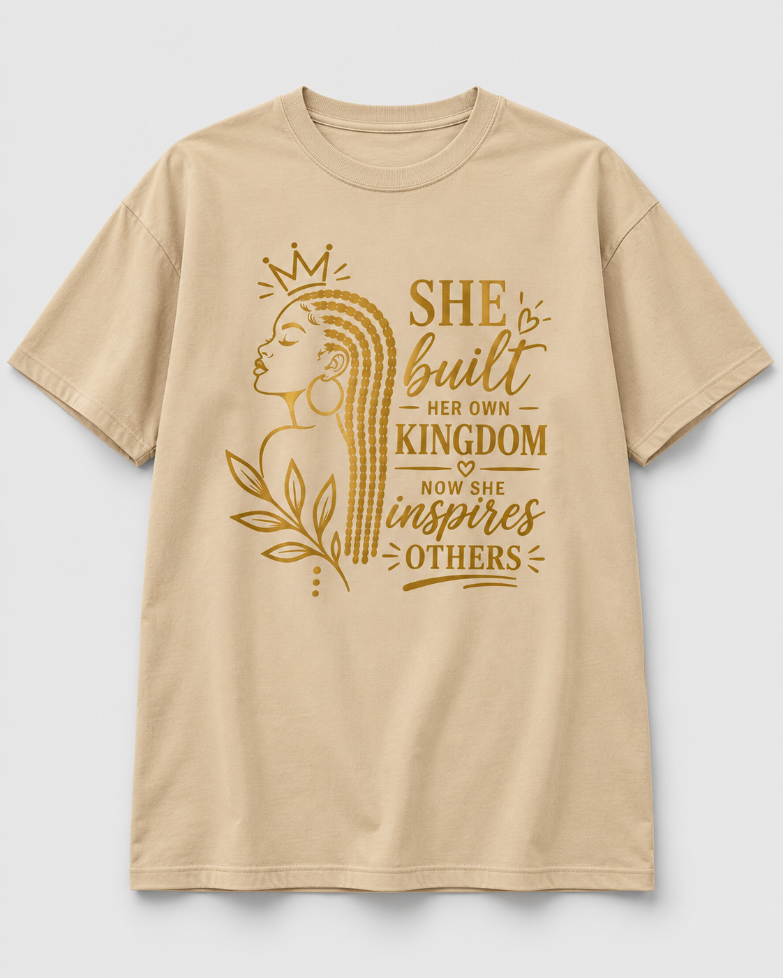 Moda Originals She Built Her Own Kingdom full-length T-shirt in Sand, front view
