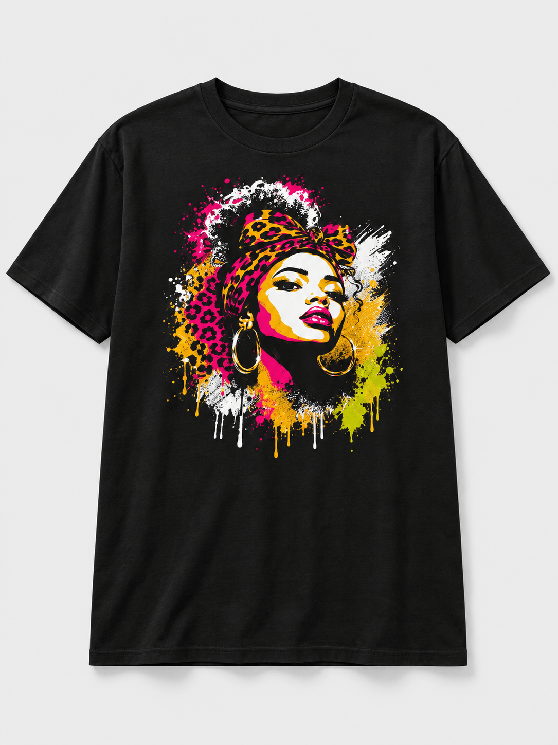Moda Originals Wild Spirit full-length T-shirt in Black, front view