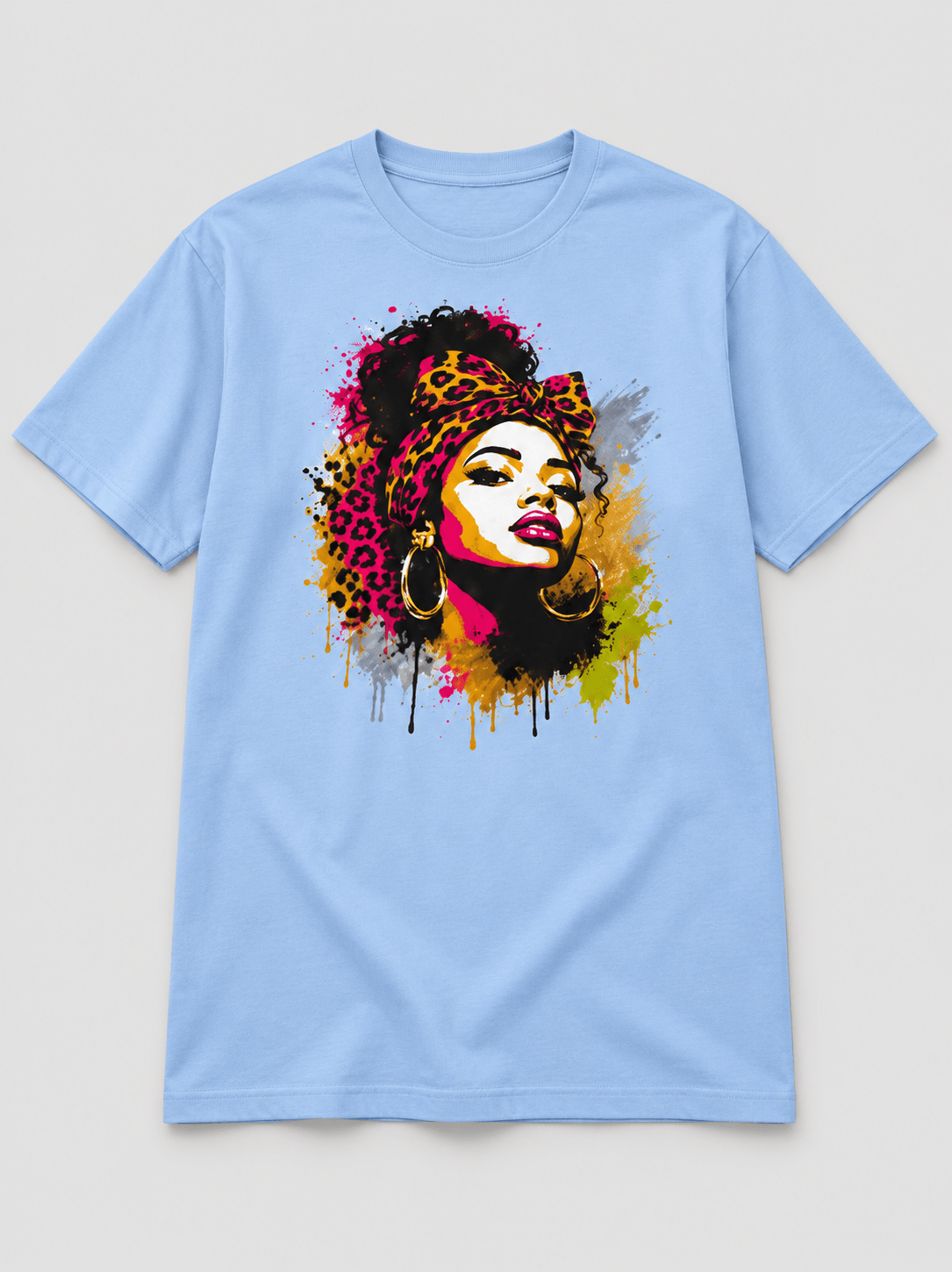Moda Originals Wild Spirit full-length T-shirt in Light Blue, front view