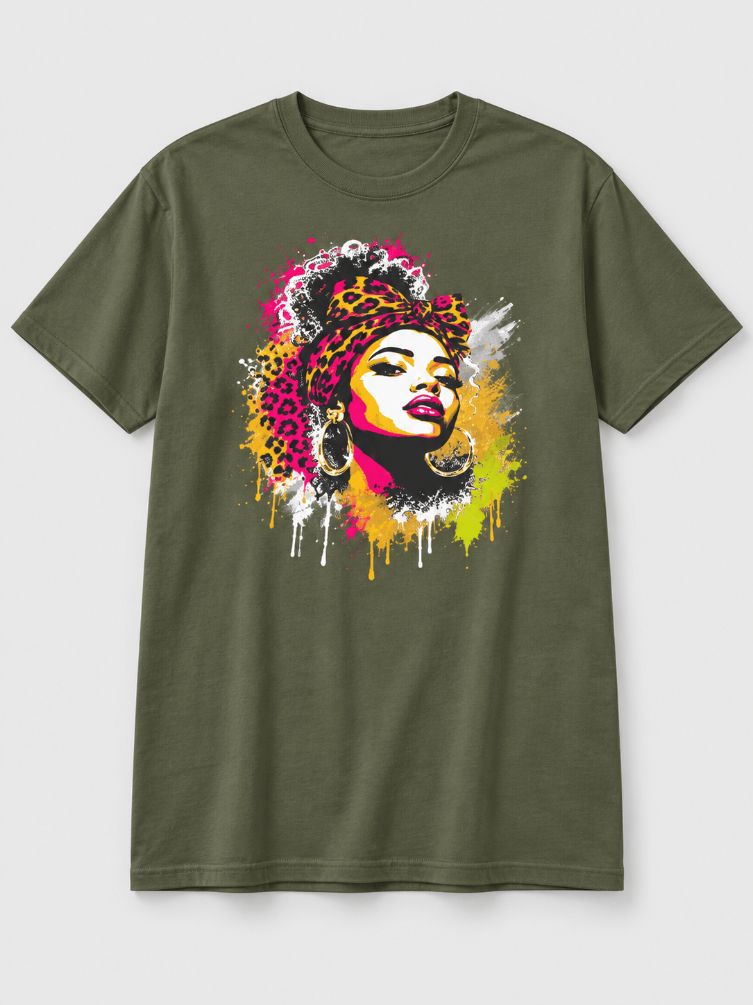 Moda Originals Wild Spirit full-length T-shirt in Military Green, front view