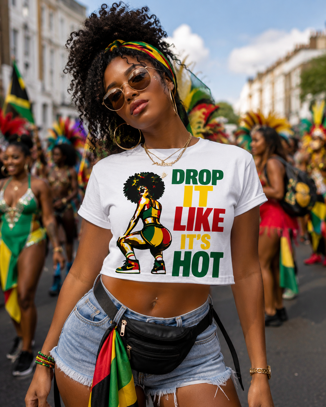 Drop It Like It's Hot White Graphic T-Shirt | Caribbean Carnival Tee | Full Size & Cropped