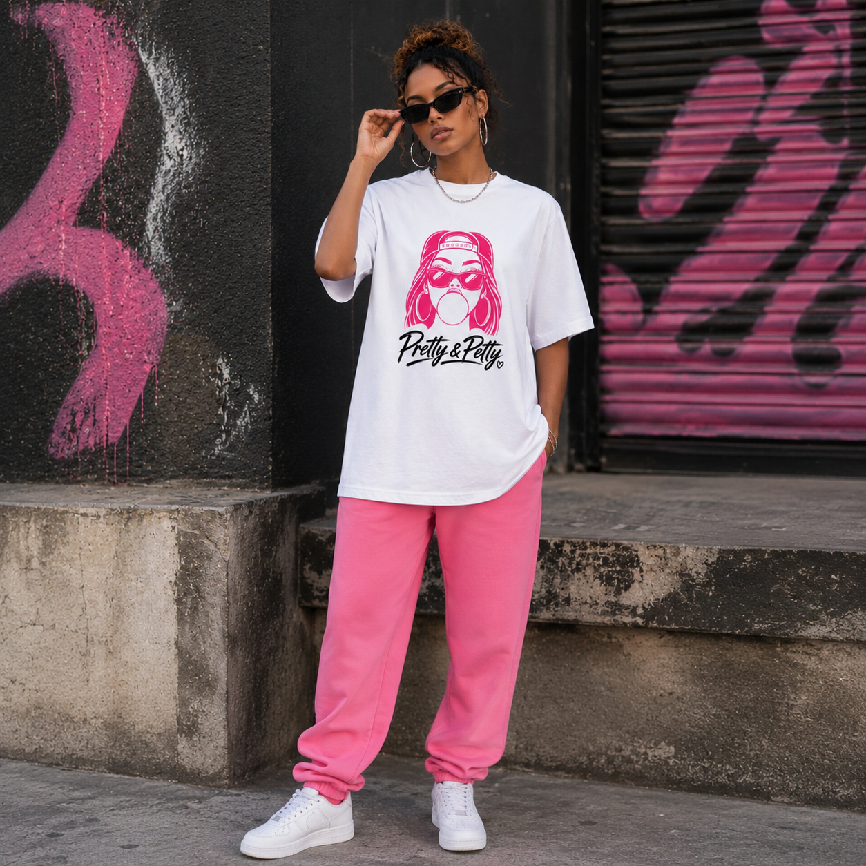 Pretty & Petty Women's Graphic Pink Streetwear Full Size / Crop Tee