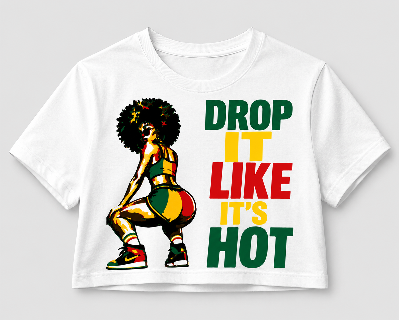 Drop It Like It's Hot White Graphic T-Shirt | Caribbean Carnival Tee | Full Size & Cropped