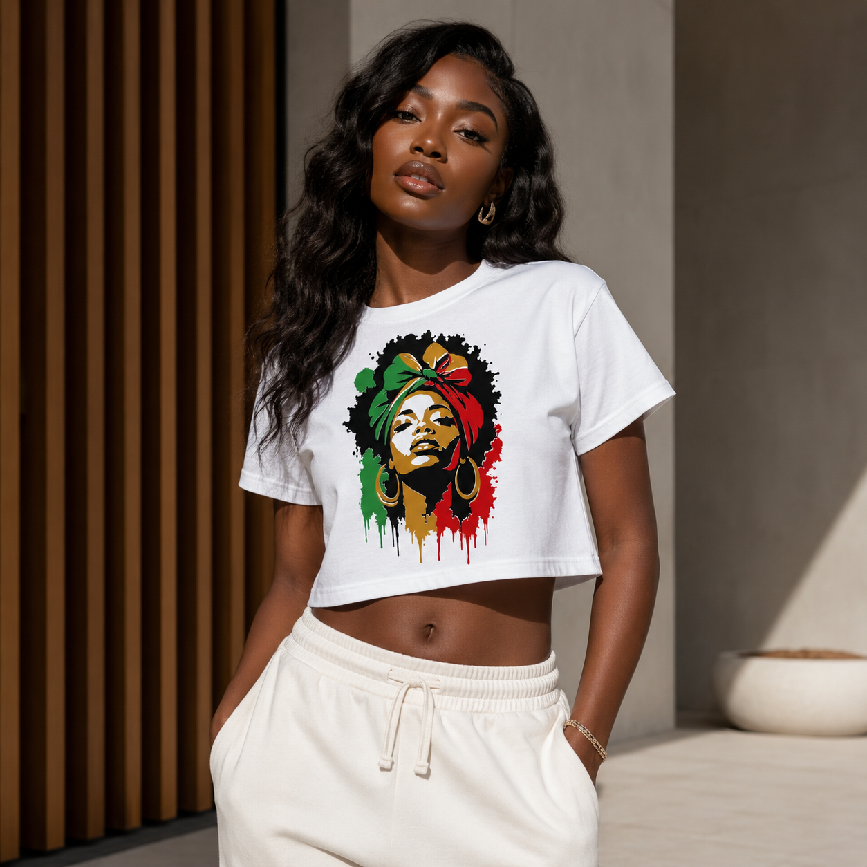 Roots & Rhythm – Afro Pop Cropped Graphic T-Shirt