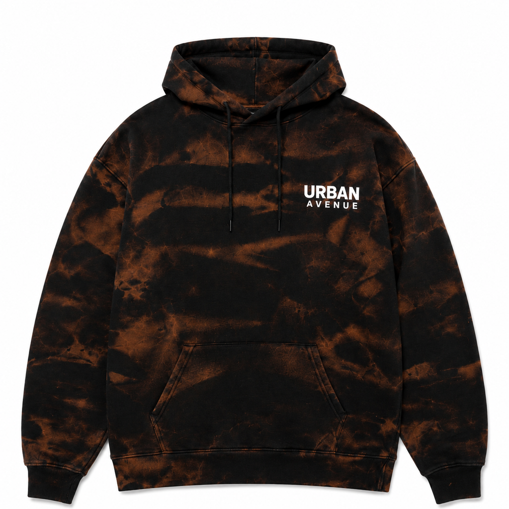 Urban Avenue Bleach Wash Tracksuit – Black/Brown Oversized Hoodie & Joggers Set