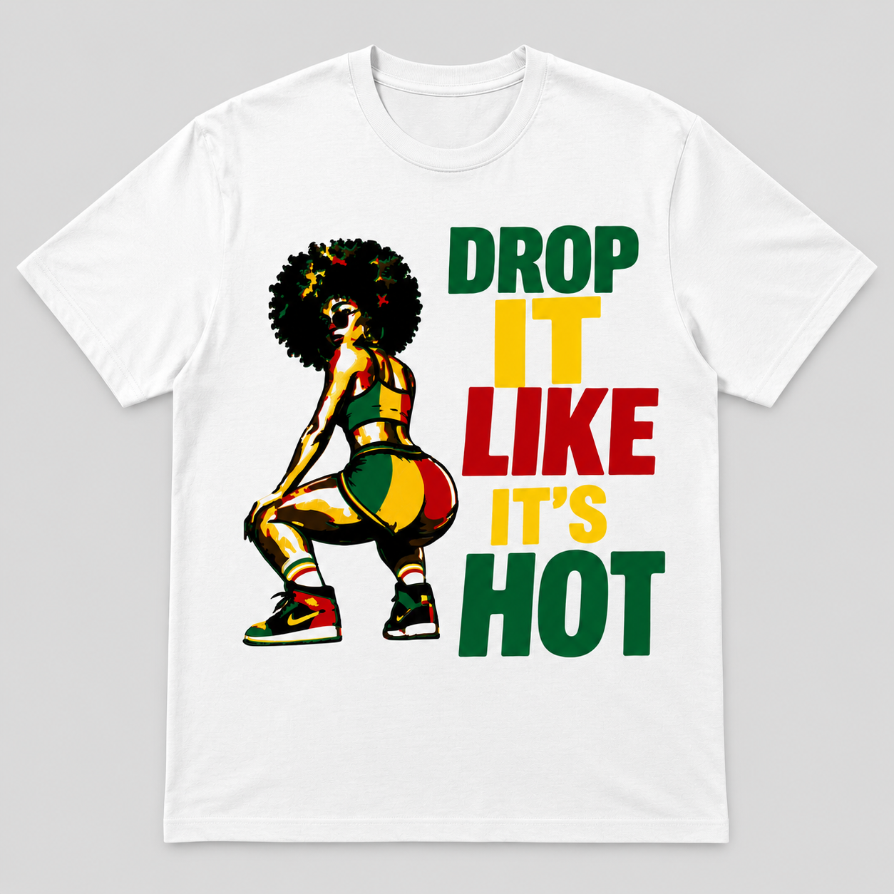 Drop It Like It's Hot White Graphic T-Shirt | Caribbean Carnival Tee | Full Size & Cropped