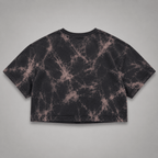 Iconic charcoal bleach tie-dye graphic T-shirt by Moda Originals, available in cropped and full-length fits.