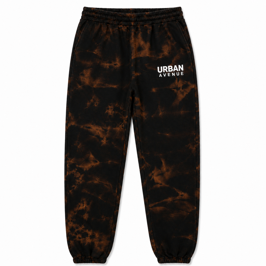 Urban Avenue Bleach Wash Tracksuit – Black/Brown Oversized Hoodie & Joggers Set