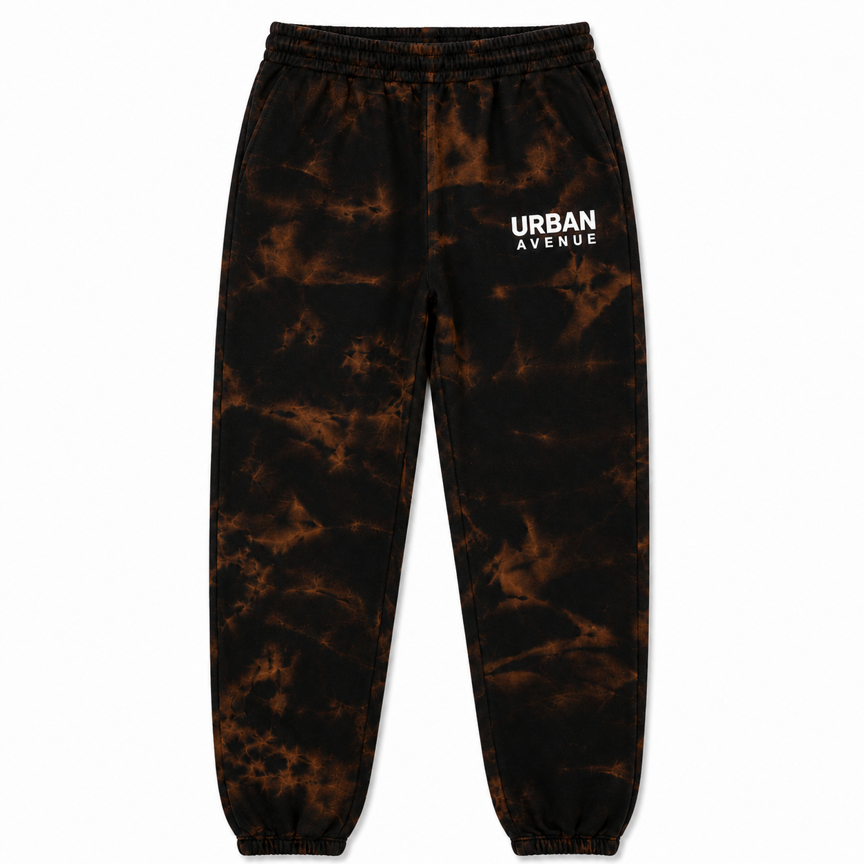 Urban Avenue Bleach Wash Tracksuit – Black/Brown Oversized Hoodie & Joggers Set