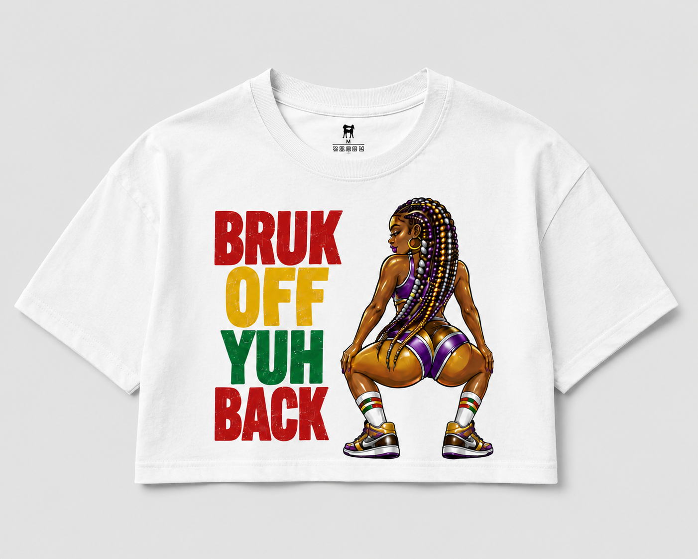 Bruk Off Yuh Back Graphic T-Shirt | Full Size & Cropped Carnival Tee | White