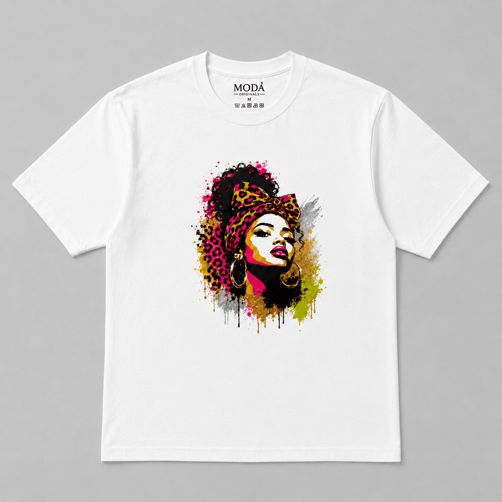 Wild Spirit women’s graphic T-shirt by Moda Originals in cropped or full-length fits with a bold statement design.