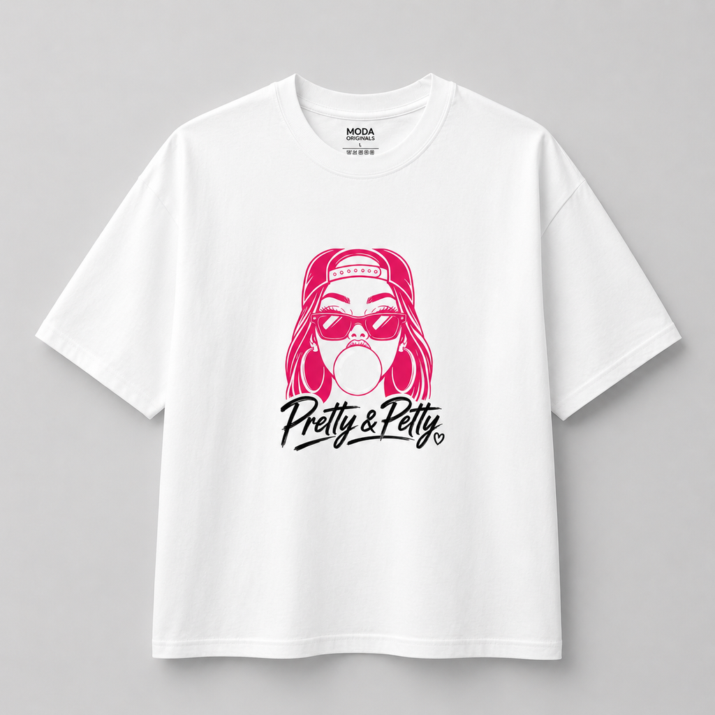 Pretty & Petty Women's Graphic Pink Streetwear Full Size / Crop Tee