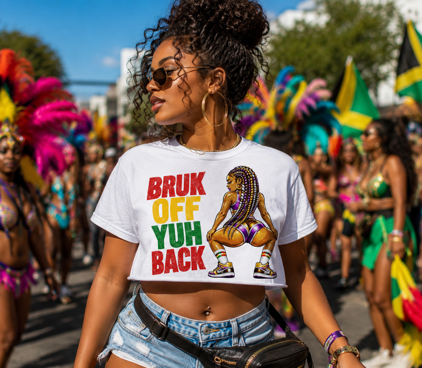 Bruk Off Yuh Back Graphic T-Shirt | Full Size & Cropped Carnival Tee | White