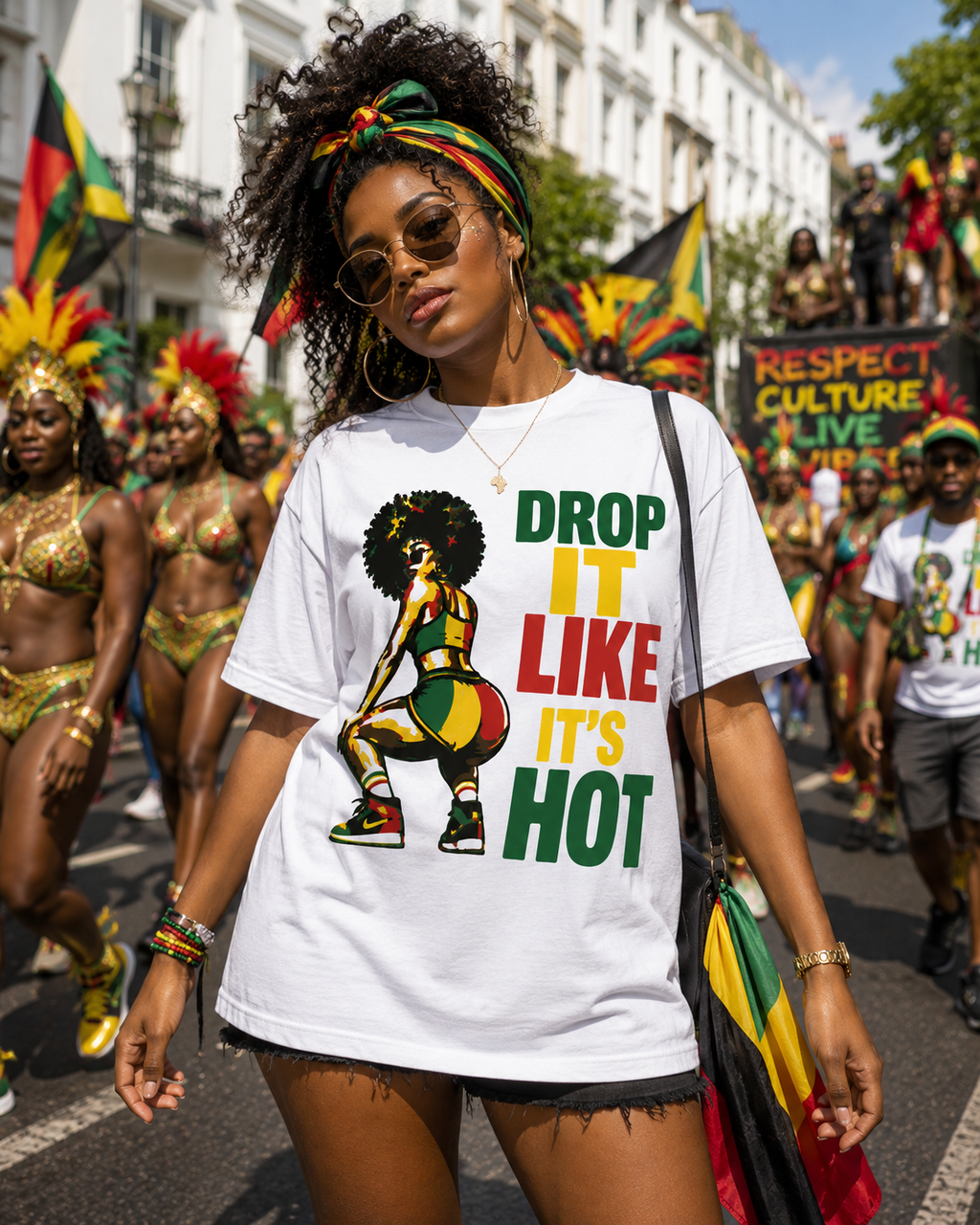 Drop It Like It's Hot White Graphic T-Shirt | Caribbean Carnival Tee | Full Size & Cropped