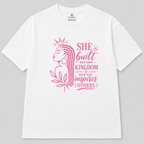 She Built Her Own Kingdom women’s graphic T-shirt by Moda Originals, available in cropped and full-length styles