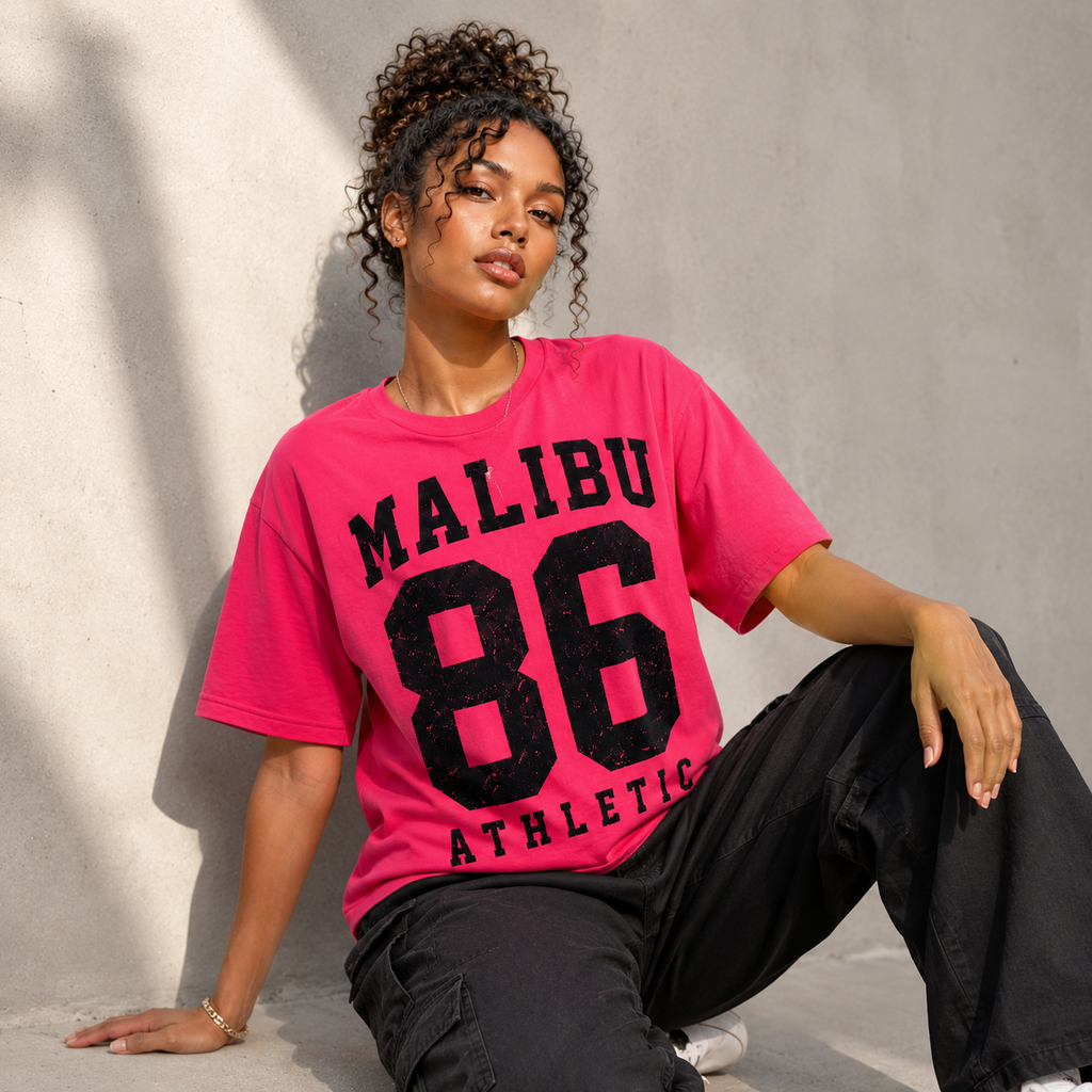 Moda Originals Malibu 86 Athletic Graphic T-Shirt – Pink – Size L