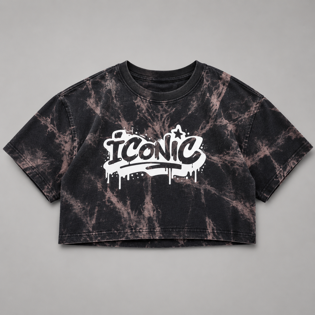 Iconic Bleach Tie-Dye Charcoal Cropped Graphic T-Shirt