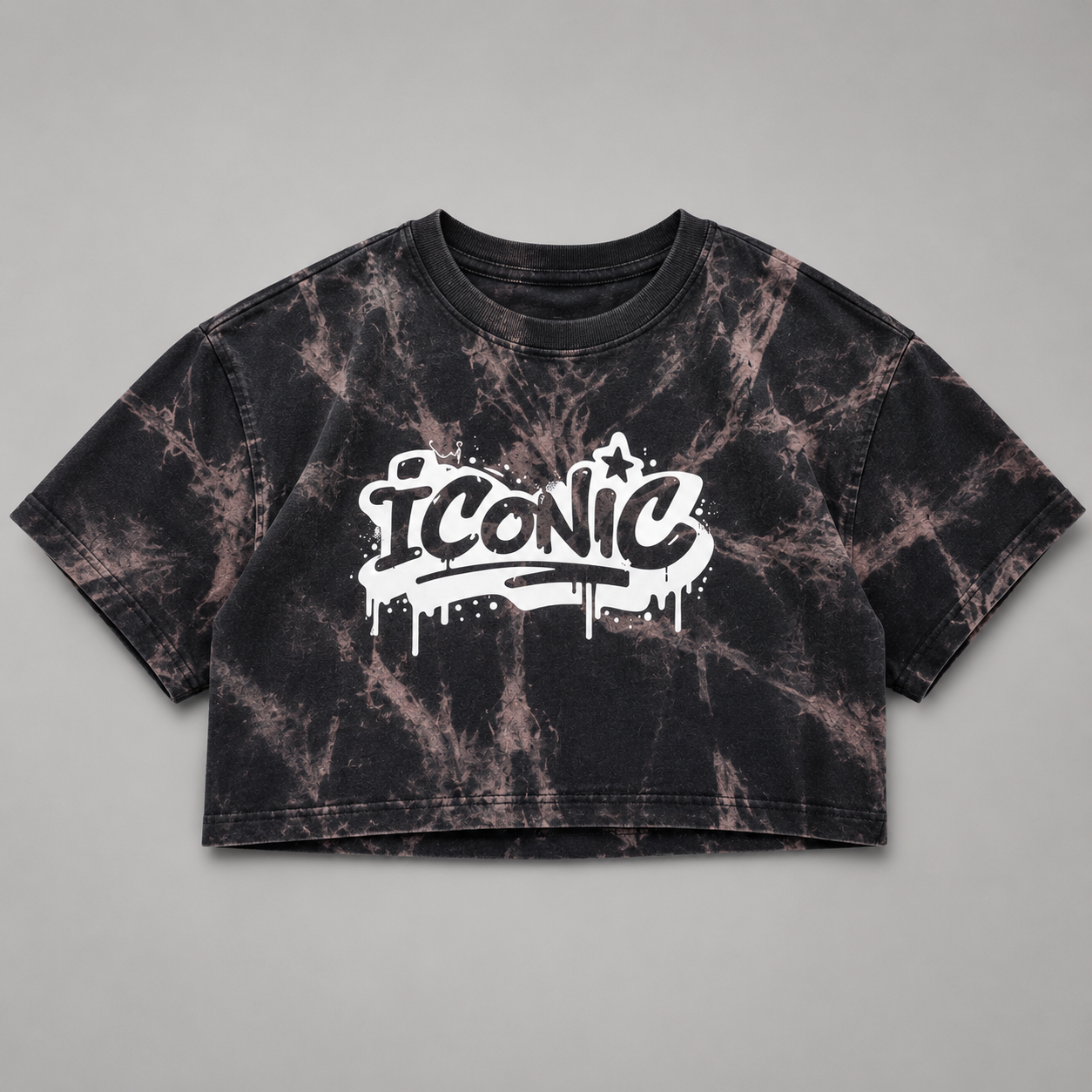 Iconic Bleach Tie-Dye Charcoal Cropped Graphic T-Shirt