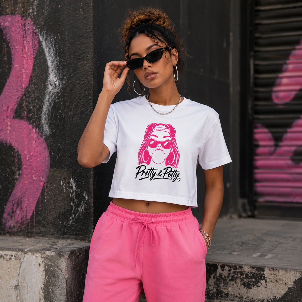 Pretty & Petty Women's Graphic Pink Streetwear Full Size / Crop Tee