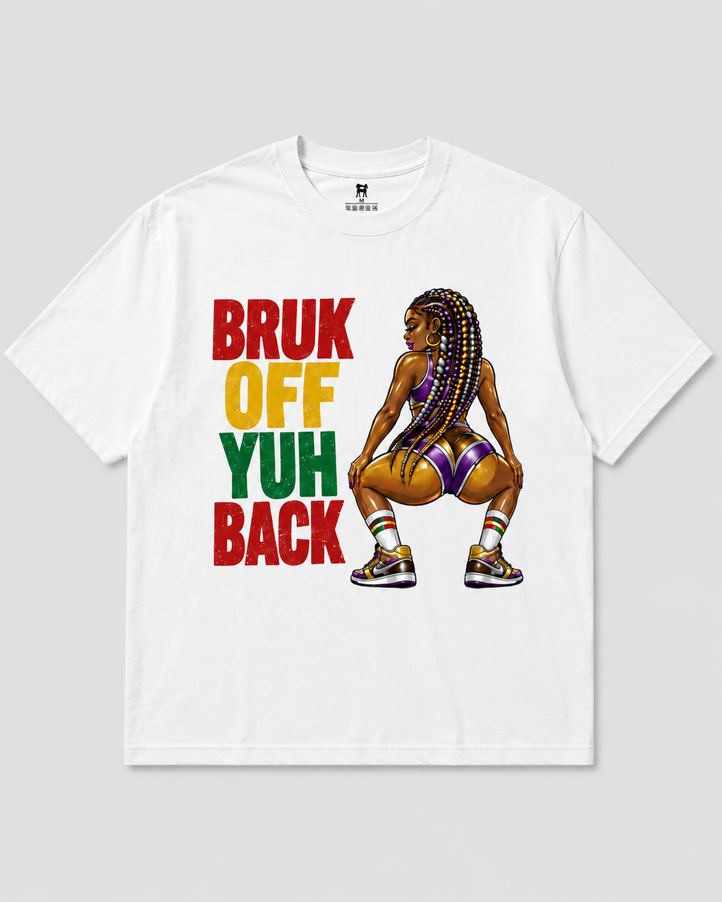 Bruk Off Yuh Back Graphic T-Shirt | Full Size & Cropped Carnival Tee | White