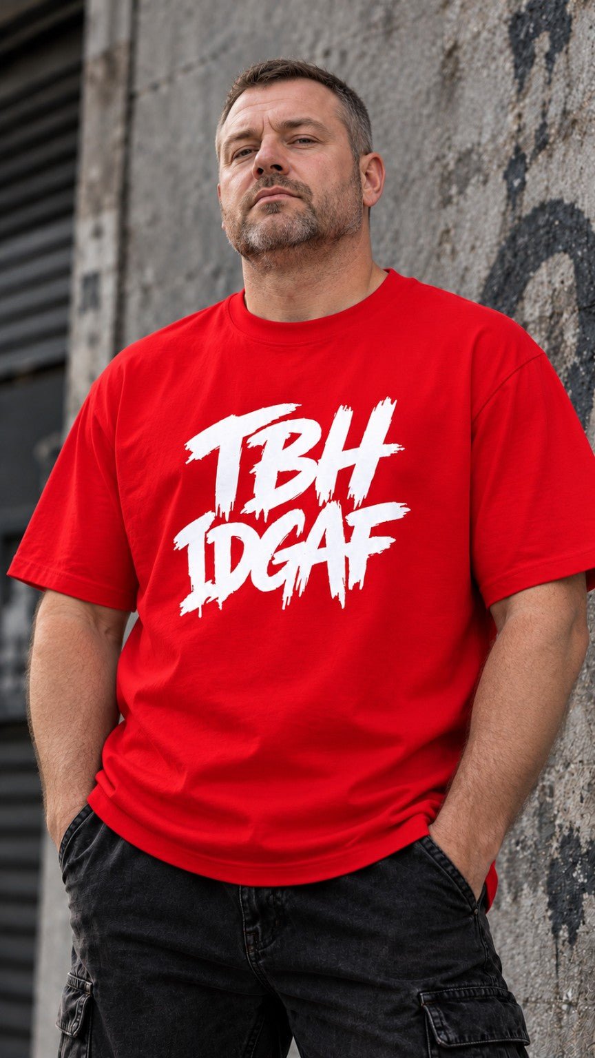 Urban Avenue TBH IDGAF T-shirt in red with white print