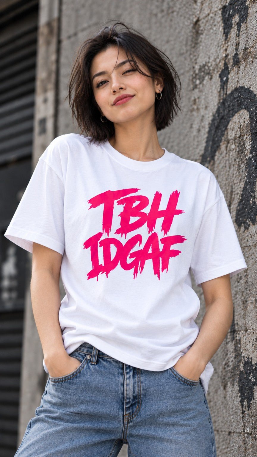 Urban Avenue TBH IDGAF T-shirt in white with pink print