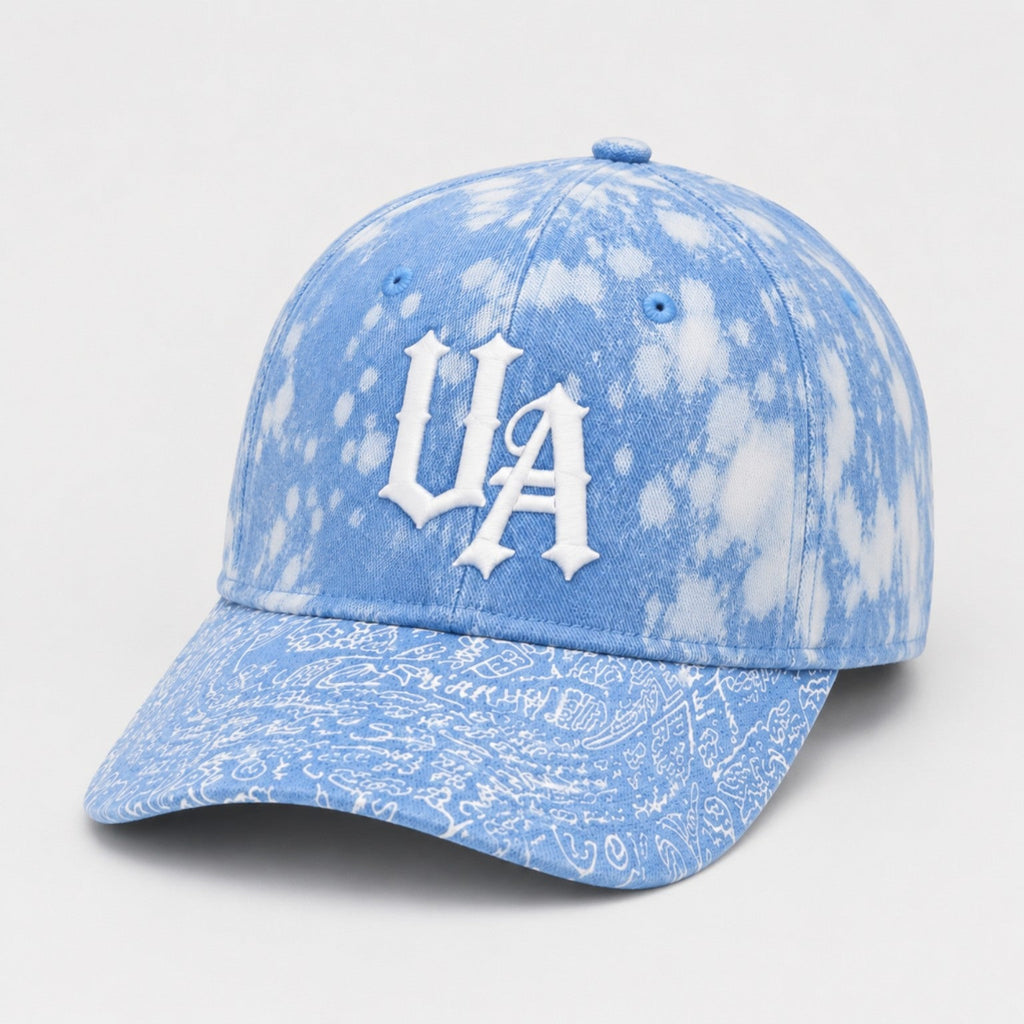Urban Avenue light blue bleach wash baseball cap angled view