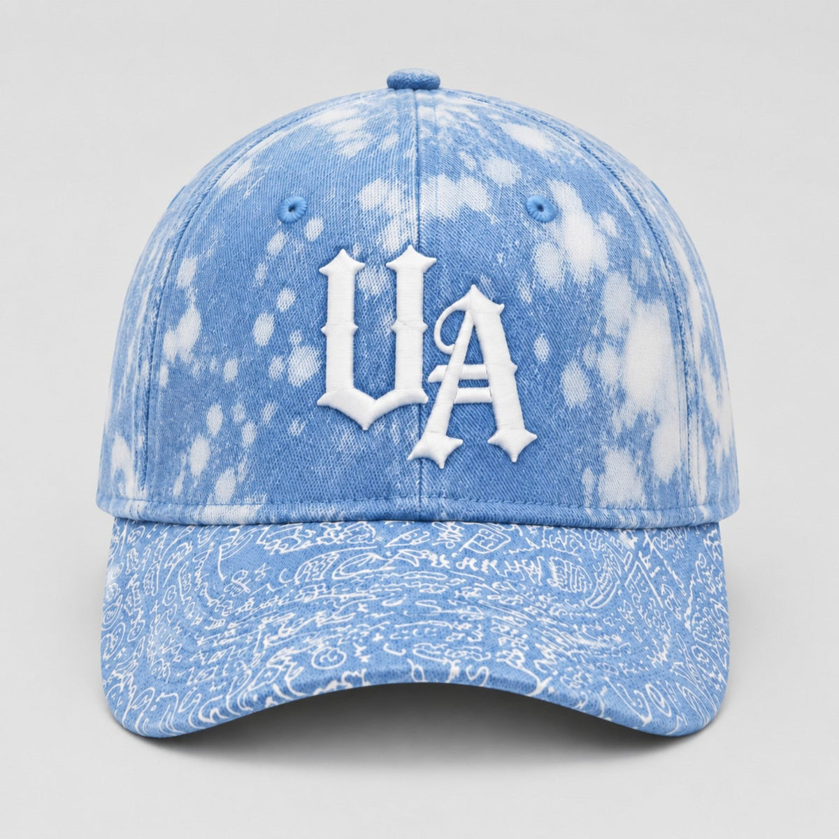 Urban Avenue light blue bleach wash baseball cap front view
