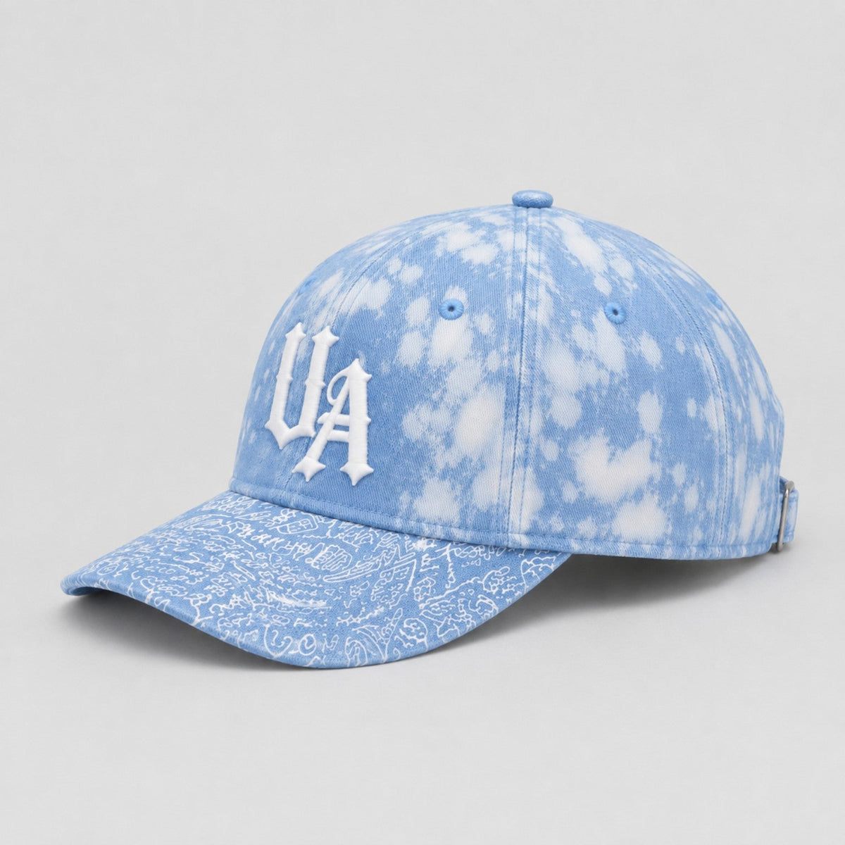 Urban Avenue light blue bleach wash baseball cap side view