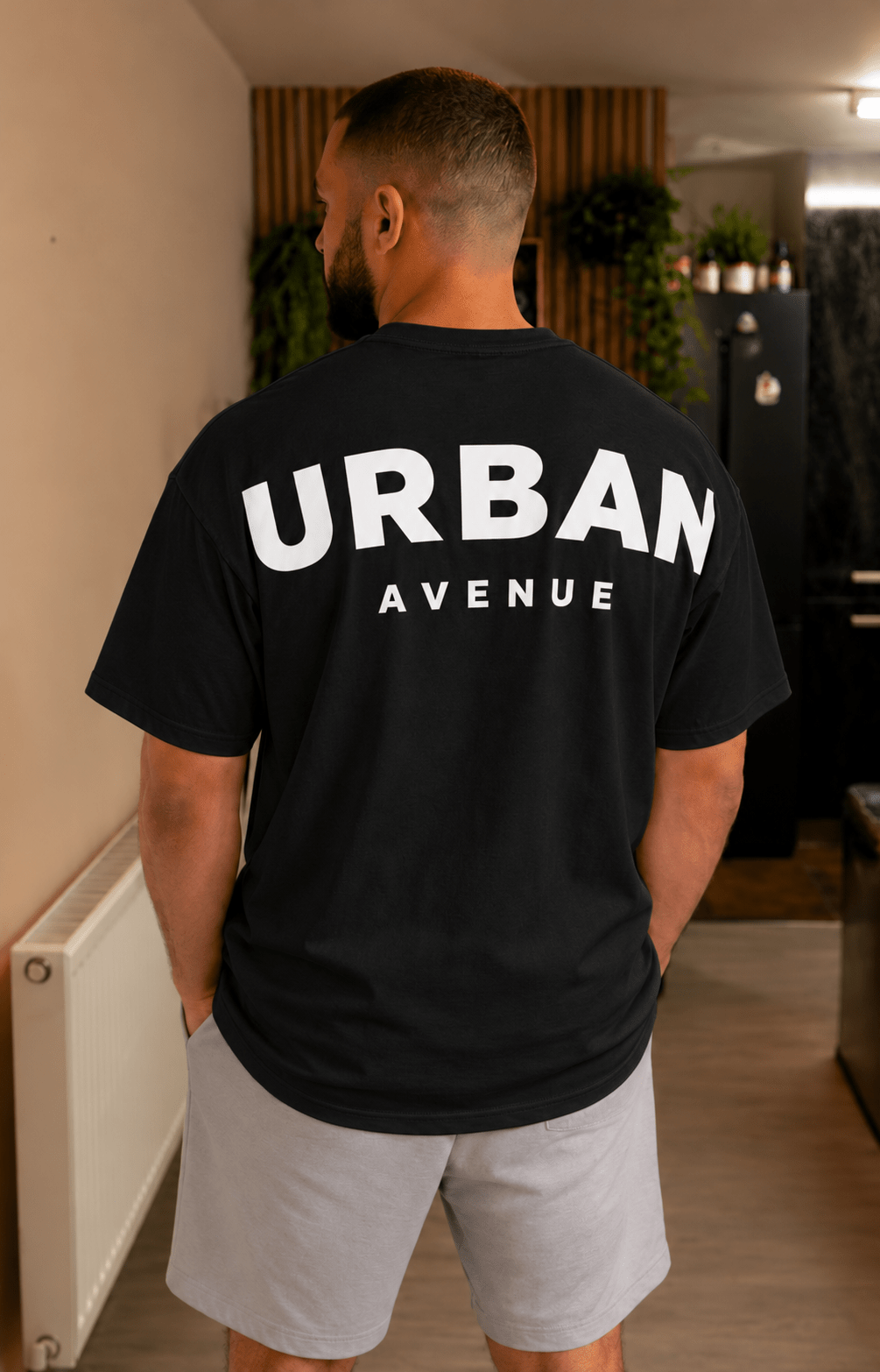 Urban Avenue shoulder print T-shirt in black, back view