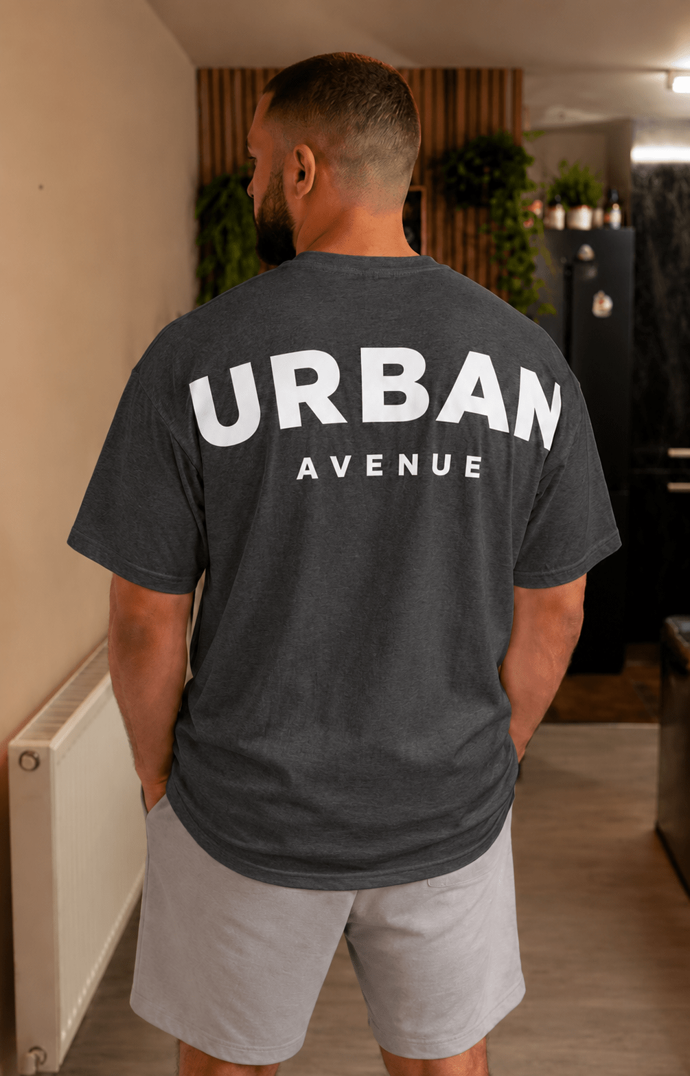 Urban Avenue shoulder print T-shirt in charcoal, back view