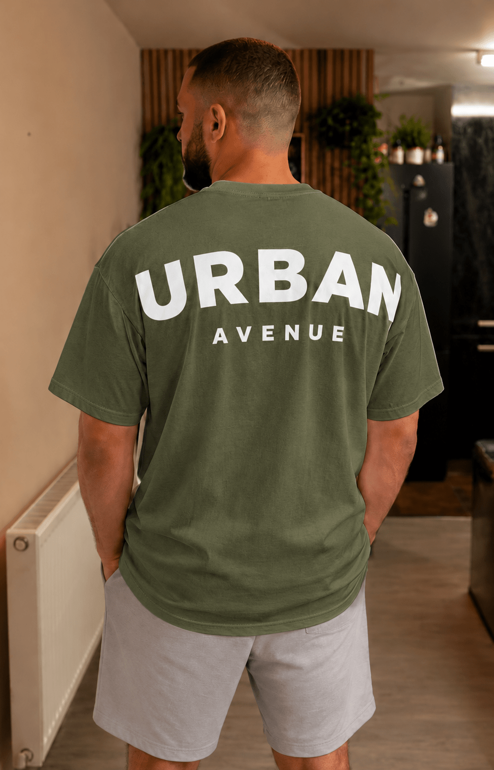 Urban Avenue shoulder print T-shirt in military green, back view