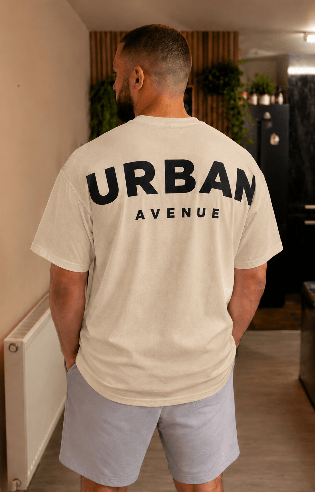 Urban Avenue shoulder print T-shirt in sand, back view